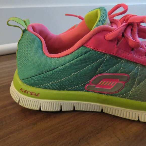 SKECHERS Flex Appeal Memory Foam Cosmic Pink Green Athletic Sneakers Shoes US 5 - Picture 4 of 13
